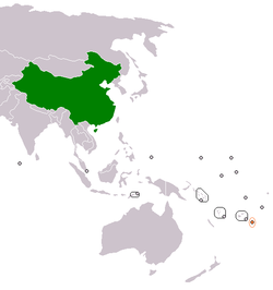 Map indicating locations of China and Tonga