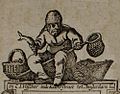 Detail of a map from 1630 with the "Fisher logo". The signature is both the fisherman drawing and the text "by C.J.Visscher in the Kalverstraet in Amsterdam.