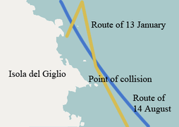 Route leading to disaster compared to route of 14 August 2011