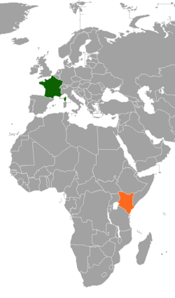 Map indicating locations of France and Kenya