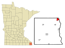 Location of La Crescent within Houston and Winona Counties in the state of Minnesota