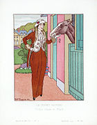 « Le poney favori. Tailleur élégant. » („Das Lieblingspony. Elegantes Kostüm.“) in La Gazette du bon ton, 1913