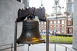 The Liberty Bell (foreground) and Independence Hall (background)