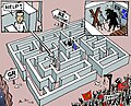 "In Minos Labyrinth", Zeitungs-Cartoon vom 20. Juli 2015;