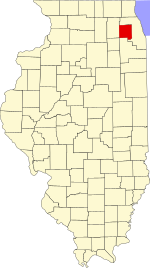 Map of Illinois highlighting DuPage County