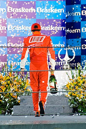 Felipe Massa accepting defeat after losing out on the 2008 F1 title but winning the Brazilian Grand Prix