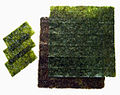 Roasted sheets of nori are used to wrap sushi