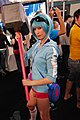 A cosplayer dressed as the character Ramona Flowers from the 2010 movie Scott Pilgrim vs. the World, which helped popularize the e-girl aesthetic seen in the late 2010s.