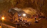 Rescue equipment in Tham Luang Nang Non cave entrance chamber