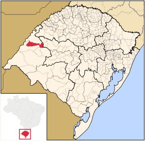 Map of the state of Rio Grande do Sul, Brazil highlighting Maçambará