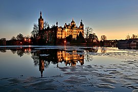 Castle of Schwerin in the evening