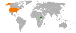 Map indicating locations of South Sudan and USA