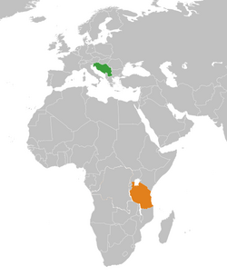 Map indicating locations of Yugoslavia and Tanzania