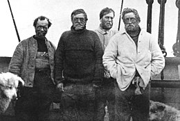 A black-and-white photo of the South Pole party