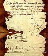 Letter from Wallenstein, containing Pappenheim's last orders as well as stains of his blood. ( German Wikisource has original text related to this article: Pappenheim's last order)
