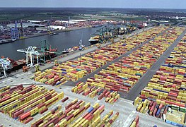 The Bevrijdingsdock [nl] (formerly Delwaidedok) container terminal in the port of Antwerp.