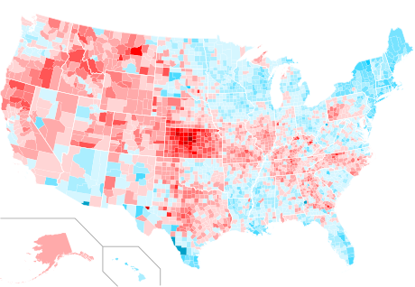 Change in vote margins at the county level from the 1992 election to the 1996 election.