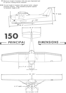 3-view line drawing of the Cessna 150F