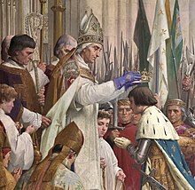Regnault de Chartres crowns Charles VII king in Rheims Cathedral (by Jules Eugène Lenepveu, 1889).