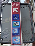 Route signs of EV6 and EV15 in Basel, Switzerland.