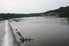Current dam (built in 1928) and Boathouse Row in the background