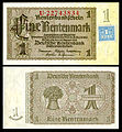 Image 17 German Rentenmark Banknote: Weimar Republic, National Numismatic Collection, National Museum of American History The Rentenmark was a currency introduced on 15 November 1923 in Weimar Germany after the value of the previous currency had been destroyed by hyperinflation. The banknote shown at left was printed in 1937 or later. It bears an adhesive coupon attached by the East German government in 1948, extending its validity while new East German mark banknotes were being printed.