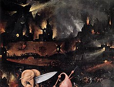 Detail of the right panel (The Inferno) from The Garden of Earthly Delights (c. 1500–1505), by Bosch, Museo del Prado, Madrid.