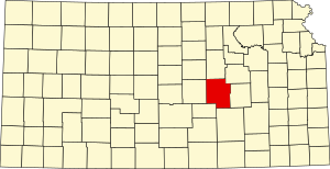 Map of Kansas highlighting Marion County