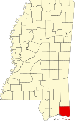 Map of Mississippi highlighting Jackson County