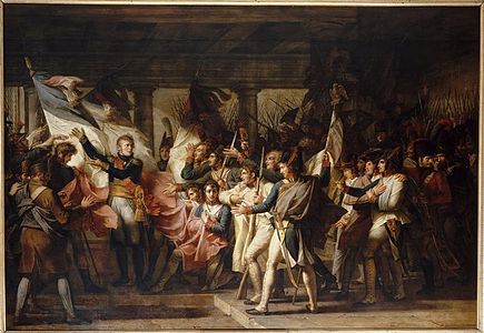 The soldiers of the 76th Ligne receive their banners from Marshal Ney, 1808.