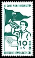 10 Pf-Briefmarke der Deutschen Post der DDR zum 10. Jahrestag der Pionierorganisation 1958