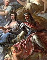 William III and Mary II receive the olive branch from Peace. Painting by James Thornhill, c.1700, Old Royal Naval College, Greenwich