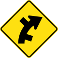 (W2-12) Staggered side road intersection, first from right on a curve to right