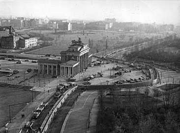 Aerial view of the Berlin Wall near the gate, December 1960