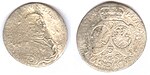 Coin of the Duchy of Courland and Semigallia with portrait of Ernst Johann von Biron, Vytis (Waykimas), and the Polish Eagle, 1764