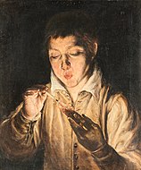 A Boy Blowing on an Ember to Light a Candle by El Greco, c. 1570–1572
