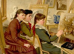 Alma College Art Students, Eva Brook Donly, left, Marilla Adams, and Cornelia Saleno by Frederic Marlett Bell-Smith c. 1883