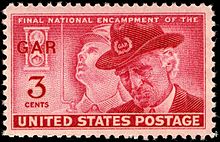 Red colored postage stamp