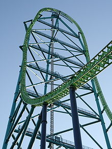 View from the ground up the 456-foot-tall structure of Kingda Ka
