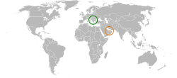 Map indicating locations of Kosovo and United Arab Emirates