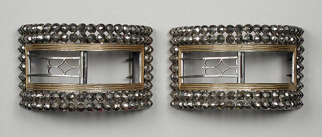 Man's steel and gilt wire shoe buckles, England, c. 1777–1785 LACMA M.80.92.6a-b.
