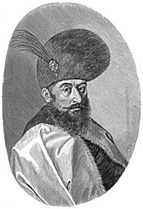 Michael the Brave, bearded man with mustache, wearing large round hat with feather