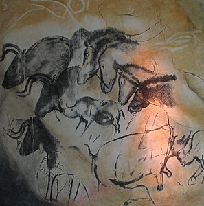 Chauvet cave, spatially effective grading of a group of animals through overlap (c. 31.000 BC)