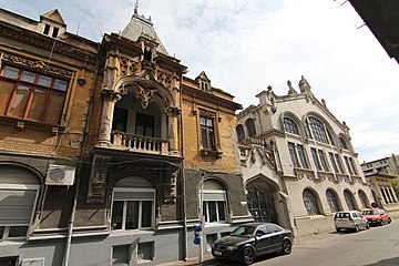 Gothic Revival - Hermann I.Rieber House (left) and carriage factory (right), Bucharest, by Siegfrid Kofczinsky, 1903[50]