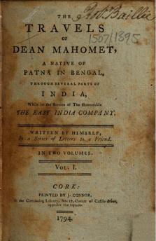 1794 title page of Dean Mahomet's Travels