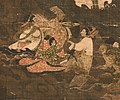 Details of the Water-Moon Avalokiteshvara painting shows a group of nobles (possibly the donors) dress in court clothing, Goryeo painting.[93]