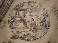 Detail of the central embroidery work of a woman's summer robe, silk gauze, c. 1875–1900, Qing dynasty. On display at the Asian Art Museum of San Francisco.
