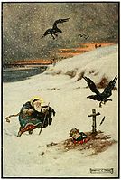 "There passed over the boundless white plain an age." Illustration for Russian Fairy Book (1916).