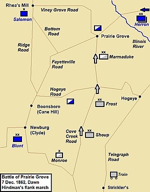 Battle of Prairie Grove map – dawn