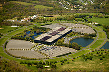 Aerial view of Bell Labs Holmdel Complex.
